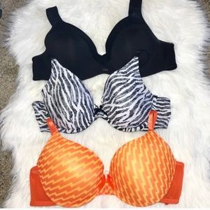 3 Bra Bundle 38C Orange Black White Black